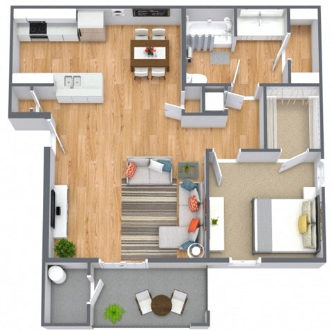 Floor plan for 1 bed, 1 bath, 958 sqft